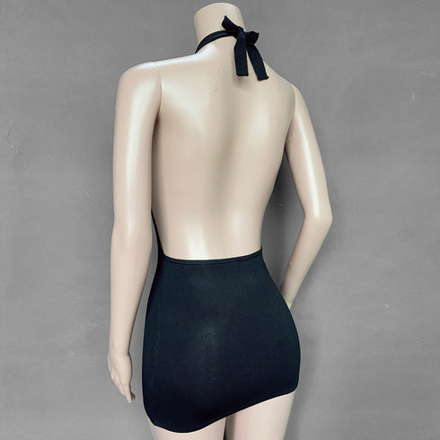 Knitted Dress With Hip And Halter - ROUTINE FASHION